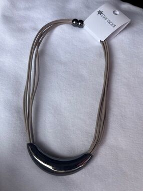 Taupe Multi-Strand Necklace with Black Crescent Pendant